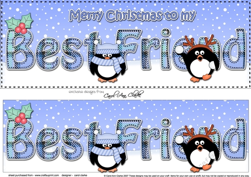 Large DL Merry Christmas BEST FRIEND 3D decoupage with Penguins