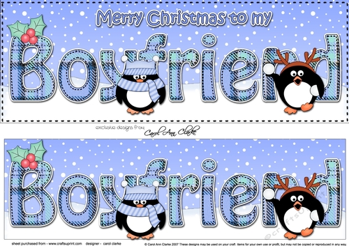 Large DL Merry Christmas BOYFRIEND 3D decoupage with Penguins