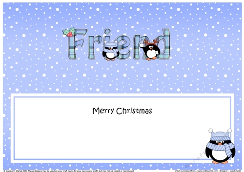 Large DL Merry Christmas FRIEND insert with Penguins