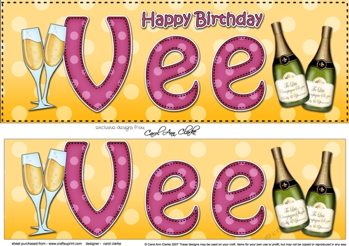 Large DL Happy Birthday VEE 3D decoupage