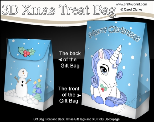 3D Christmas Gift Bag Mini Kit - Cute Little Unicorn Blueberry