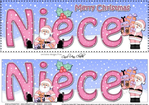 Large DL Merry Christmas NIECE with Santa 3D decoupage 