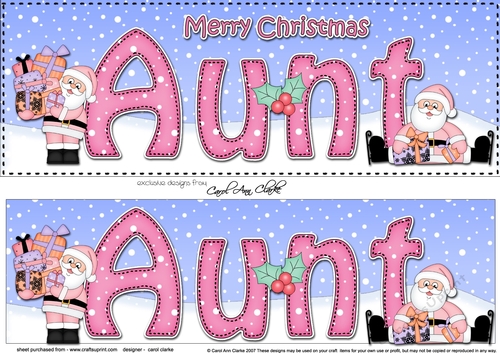 Large DL Merry Christmas AUNT with Santa 3D decoupage 