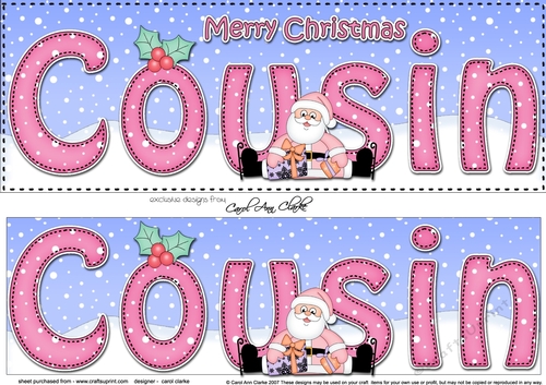 Large DL Merry Christmas COUSIN with Santa 3D decoupage 
