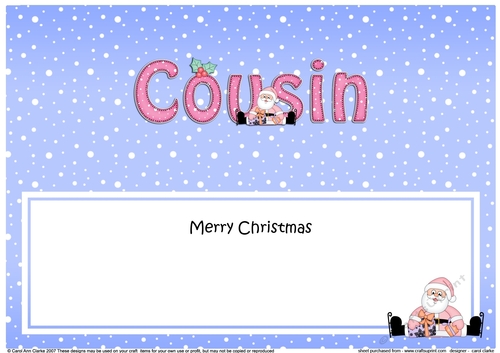 Large DL Merry Christmas COUSIN with Santa insert