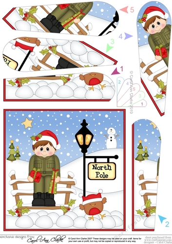 Army Boy is at the North Pole Christmas Fan Pyramage Topper
