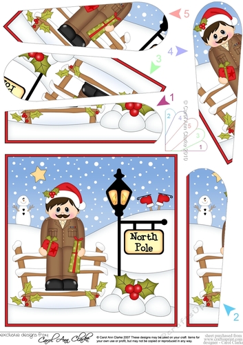 Army Boy is at the North Pole Christmas Fan Pyramage Topper