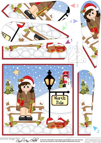 Army Girl is at the North Pole Christmas Fan Pyramage Topper