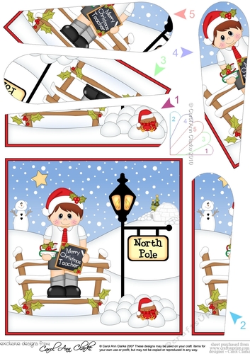 Merry Christmas Teacher Schoolboy is at the North Pole Christmas Fan Pyramage Topper