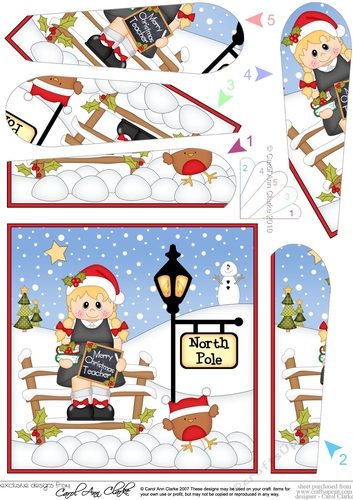 Merry Christmas Teacher Schoolgirl is at the North Pole Christmas Fan Pyramage Topper