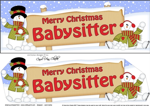 large DL Merry Christmas BABYSITTER with Snowman 3D decoupage