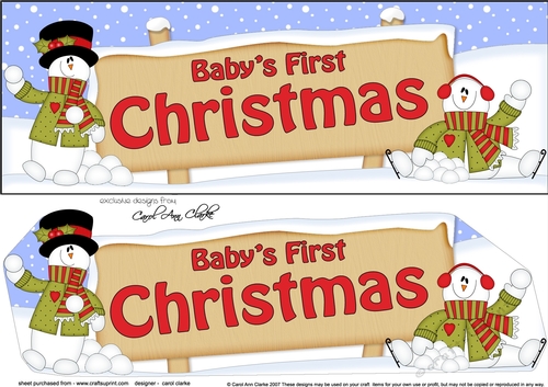 large DL Merry Christmas BABYS 1st CHRISTMAS with Snowman 3D decoupage