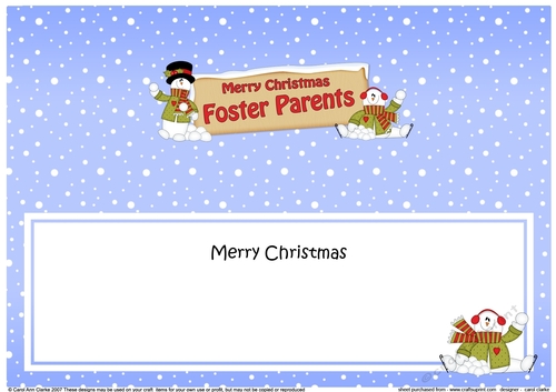 large DL Merry Christmas FOSTER PARENTS with Snowman insert