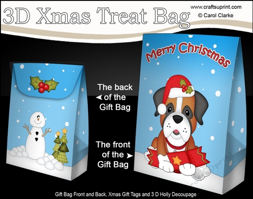 3D Christmas Gift Bag Mini Kit - Little Boxer Dog