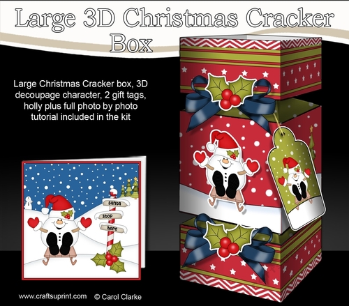 3D Large Christmas Cracker Box -  Snowball Sam is Sledging