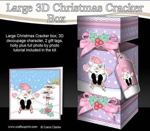 3D Large Christmas Cracker Box -  Snowball Sam is Sledging