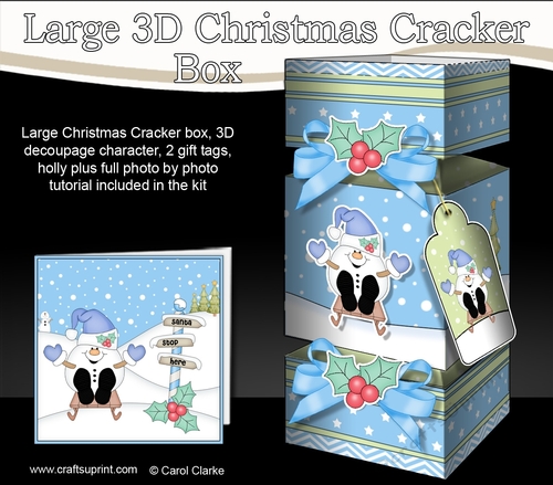 3D Large Christmas Cracker Box -  Snowball Sam is Sledging