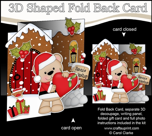 3D Shaped No-Hole Fold Back Christmas Card Mini Kit - Livvy Bear has an Xmas Heart