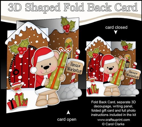 3D Shaped No-Hole Fold Back Christmas Card Mini Kit - Livvy Bear has an Xmas Present