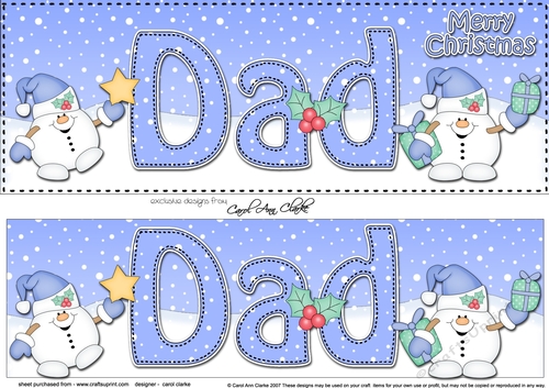 Large DL Merry Christmas DAD 3D decoupage with Snowball Sam