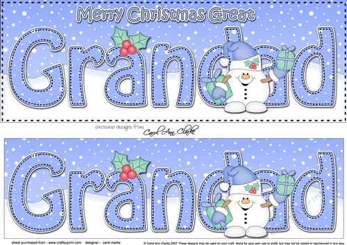 Large DL Merry Christmas GREAT GRANDAD 3D decoupage with Snowball Sam
