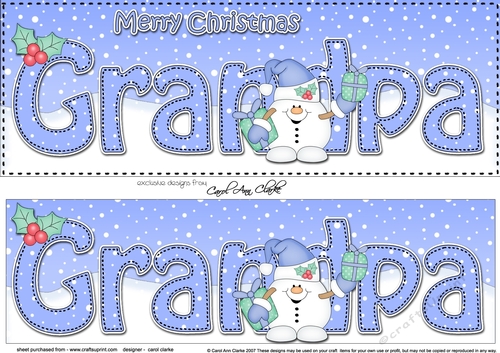Large DL Merry Christmas GRANDPA 3D decoupage with Snowball Sam