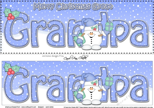 Large DL Merry Christmas GREAT GRANDPA 3D decoupage with Snowball Sam
