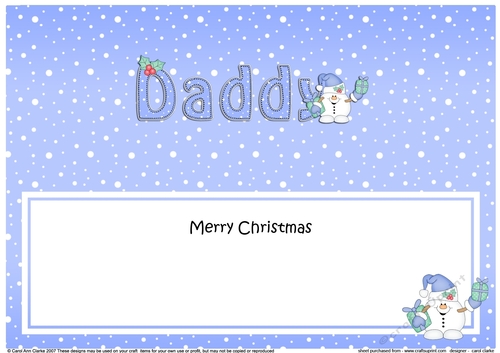 Large DL Merry Christmas DADDY insert with Snowball Sam