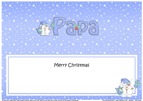 Large DL Merry Christmas PAPA insert with Snowball Sam
