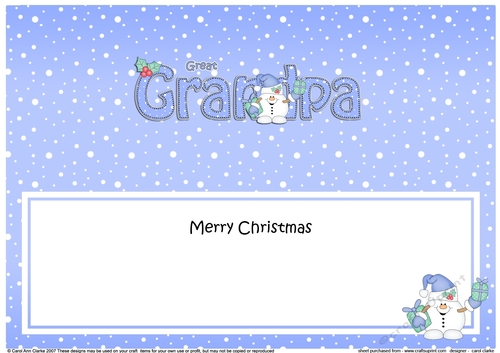 Large DL Merry Christmas GREAT GRANDPA insert with Snowball Sam