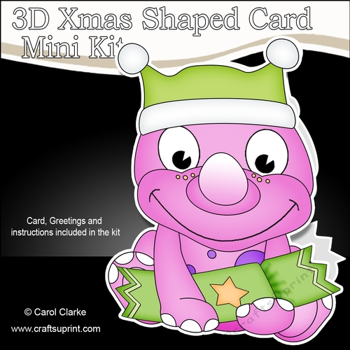 3D Shaped Christmas Card Kit - Cute Little Tyr Dino
