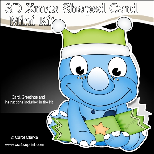 3D Shaped Christmas Card Kit - Cute Little Tyr Dino