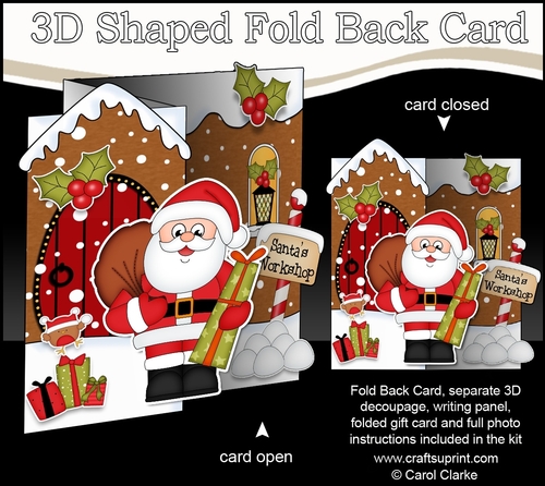 3D Shaped No-Hole Fold Back Christmas Card Mini Kit - Santa has a Sack of Presents