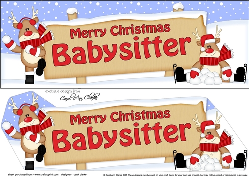 large DL Merry Christmas BABYSITTER with Rudolph 3D decoupage