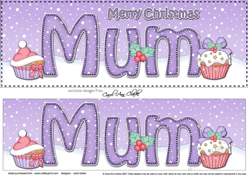 Large DL Merry Christmas MUM 3D decoupage with Cupcakes