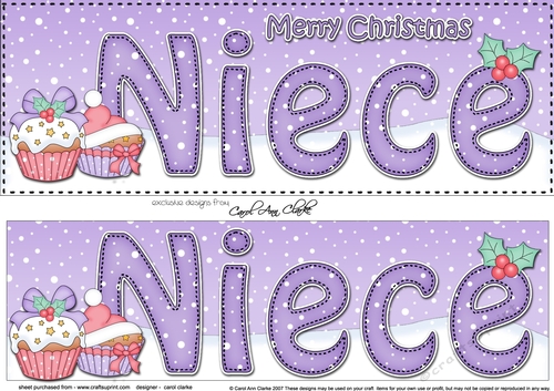 Large DL Merry Christmas NIECE 3D decoupage with Cupcakes