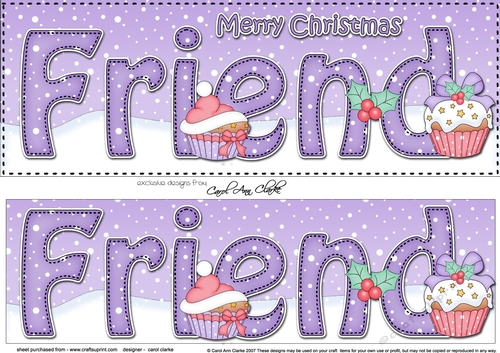 Large DL Merry Christmas FRIEND 3D decoupage with Cupcakes