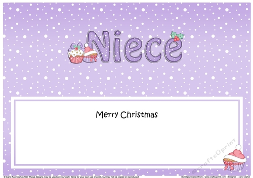 Large DL Merry Christmas NIECE insert with Cupcakes