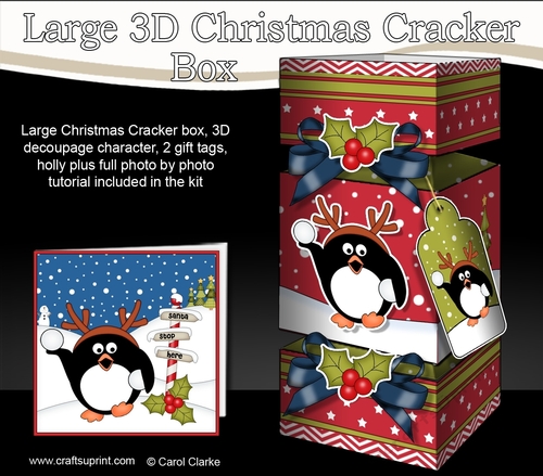 3D Large Christmas Cracker Box -  Pip Penguin is having a Snowball Fight