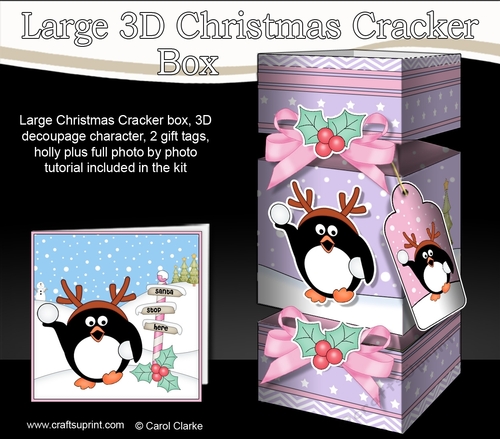 3D Large Christmas Cracker Box -  Pip Penguin is having a Snowball Fight