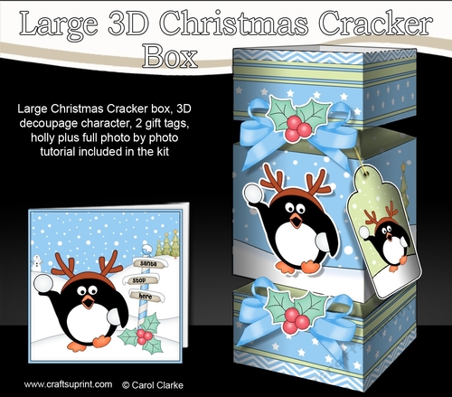 3D Large Christmas Cracker Box -  Pip Penguin is having a Snowball Fight