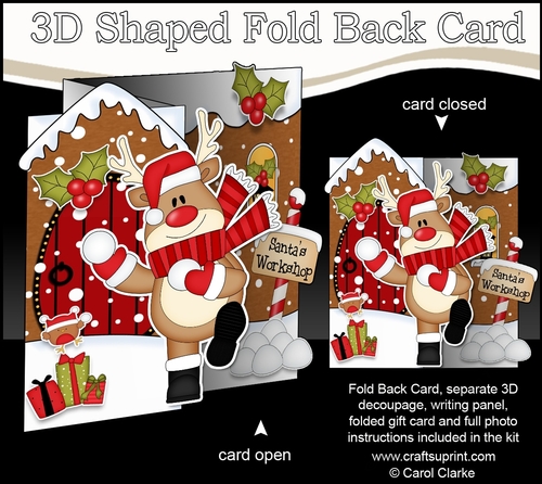3D Shaped No-Hole Fold Back Christmas Card Mini Kit - Rudolph is Snowballing!