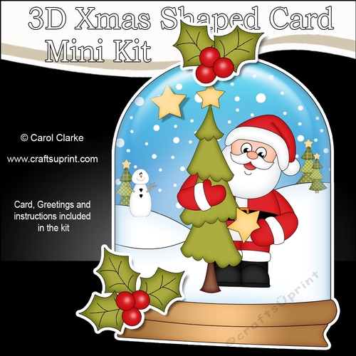 3D Shaped Christmas Snow Globe Card Kit - Santa has an Xmas Tree