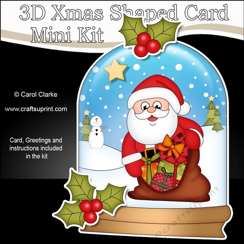 3D Shaped Christmas Snow Globe Card Kit - Santa has a Sack of Presents