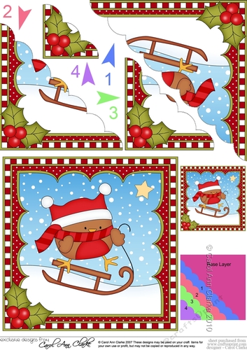 Christmas Scalloped Corner Stacker - Bobbin Robin is Sledging