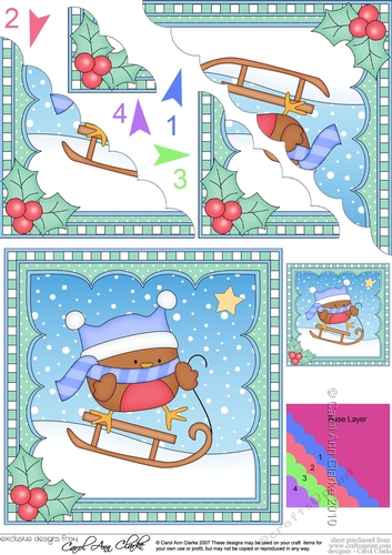 Christmas Scalloped Corner Stacker - Bobbin Robin is Sledging