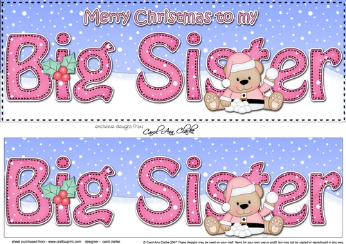 Large DL Merry Christmas to my BIG SISTER 3D decoupage with Livvy Bear