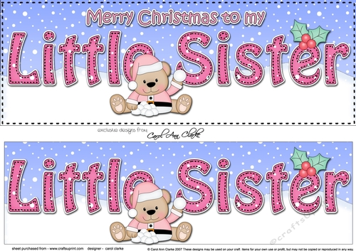 Large DL Merry Christmas to my LITTLE SISTER 3D decoupage with Livvy Bear