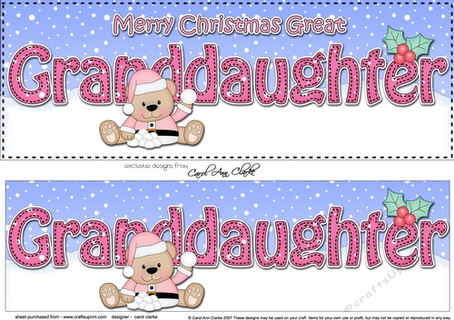 Large DL Merry Christmas GREAT GRANDDAUGHTER 3D decoupage with Livvy Bear