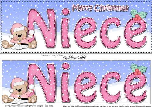Large DL Merry Christmas NIECE 3D decoupage with Livvy Bear